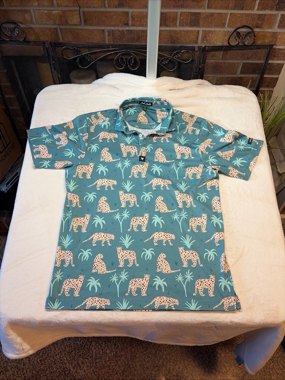 Bad Birdie Polo Shirt Teal Hit the Lynx Leopard Cheetah The Phoenician SZ M